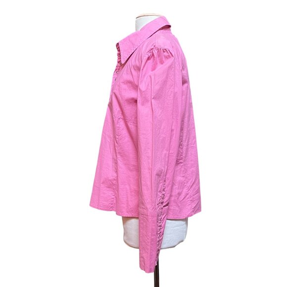 Forenza Vtg Pink Long-Sleeve Button-Up Shirt‎ 16 Snap Details Western Pirate 90s - Picture 4 of 12